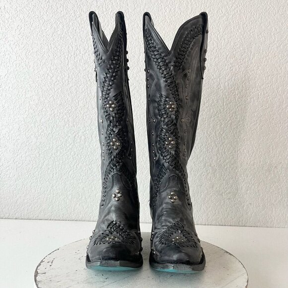 Lane COSSETTE Womens Cowboy Boots 6 Black Leather Western Cowgirl 15" Tall - Picture 5 of 12